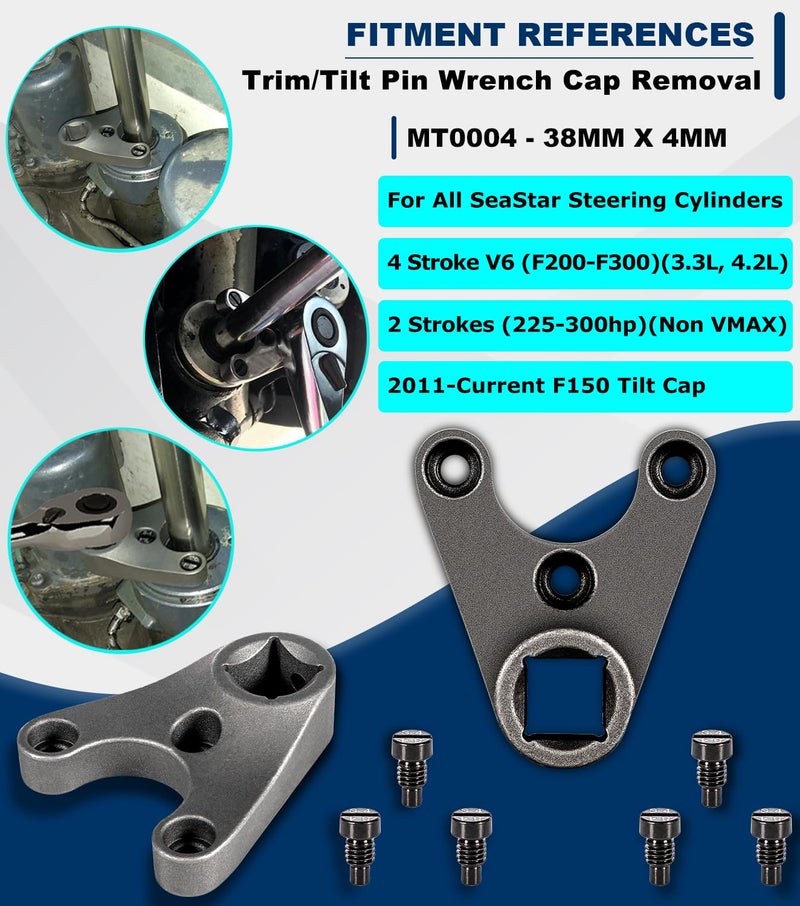 Camoo Trim/Tilt Pin Wrench MT0004-38mm X 4mm with S-4 Pins, Fits for Seastar Steering Cylinders, 4 Stroke Yamaha V6 & Non-VMAX 2 Strokes, Yamaha Tilt Trim Spanner Wrench 2011-Current F150 - Image 2